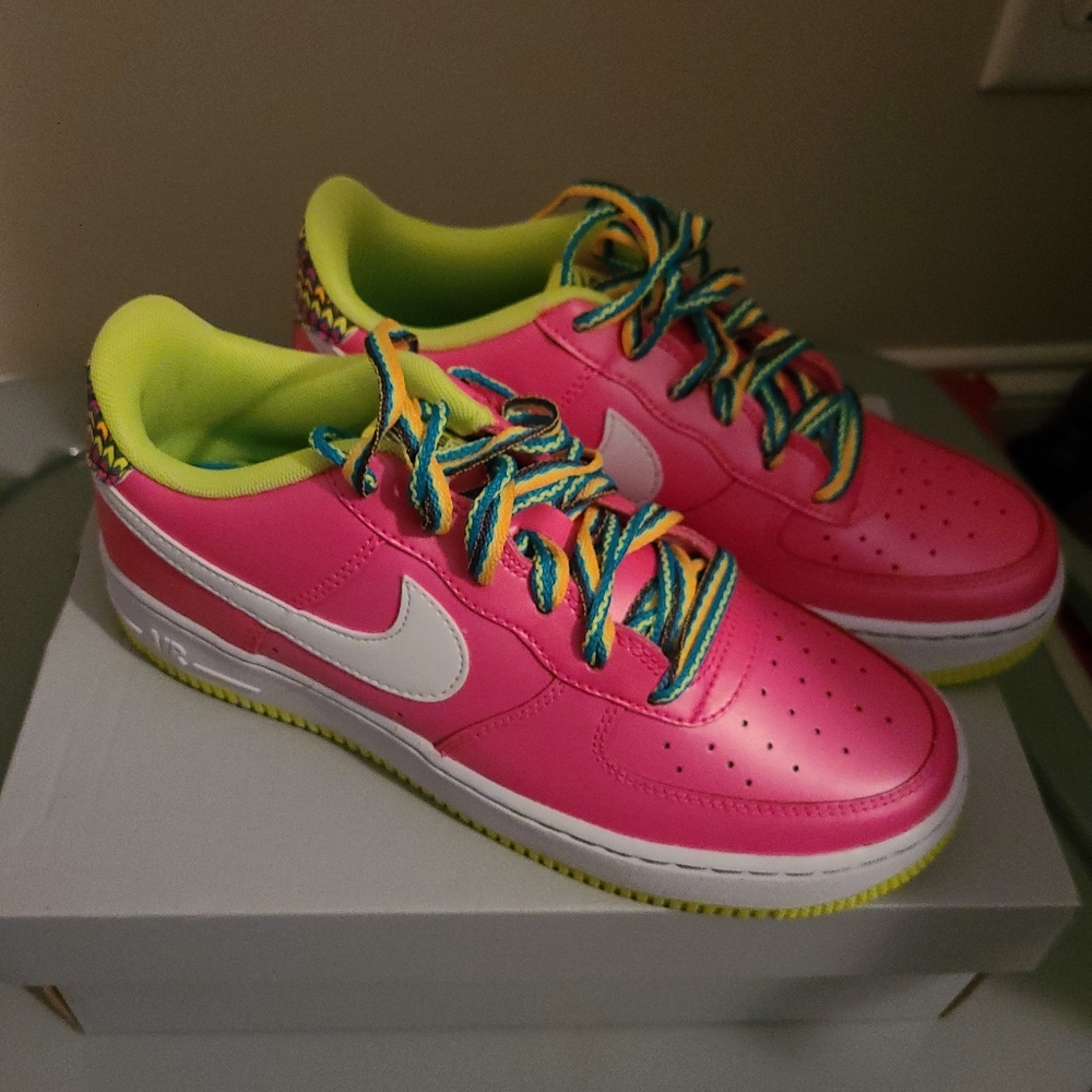 Nike Air Force 1 Low Pink Blast White Volt Grade School Youth6 CW5761 600